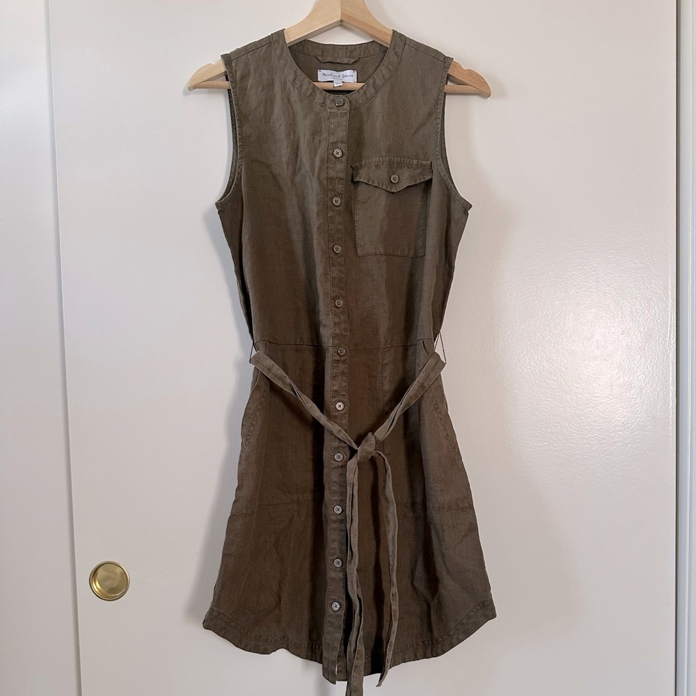 NWT Michael Stars Brady dress utility pockets belted sleeveless linen dress